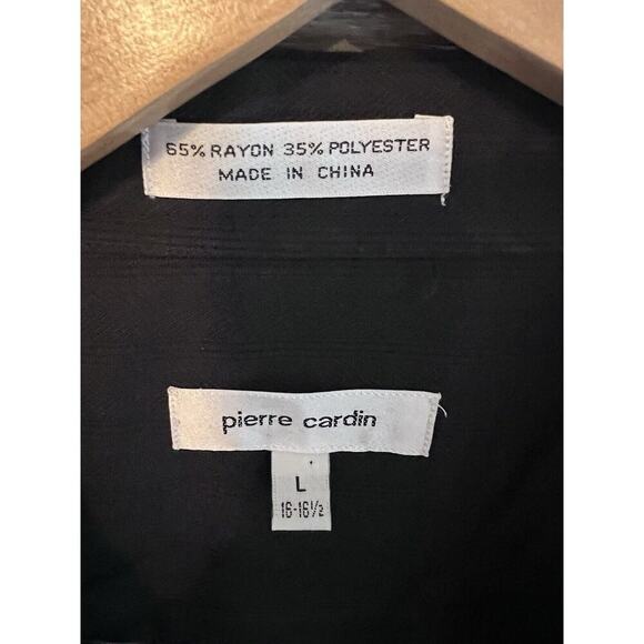 Pierre Cardin Dress Shirt Mens Size L Black Button Up Long Sleeve 16 1/2 Collar - Picture 2 of 8
